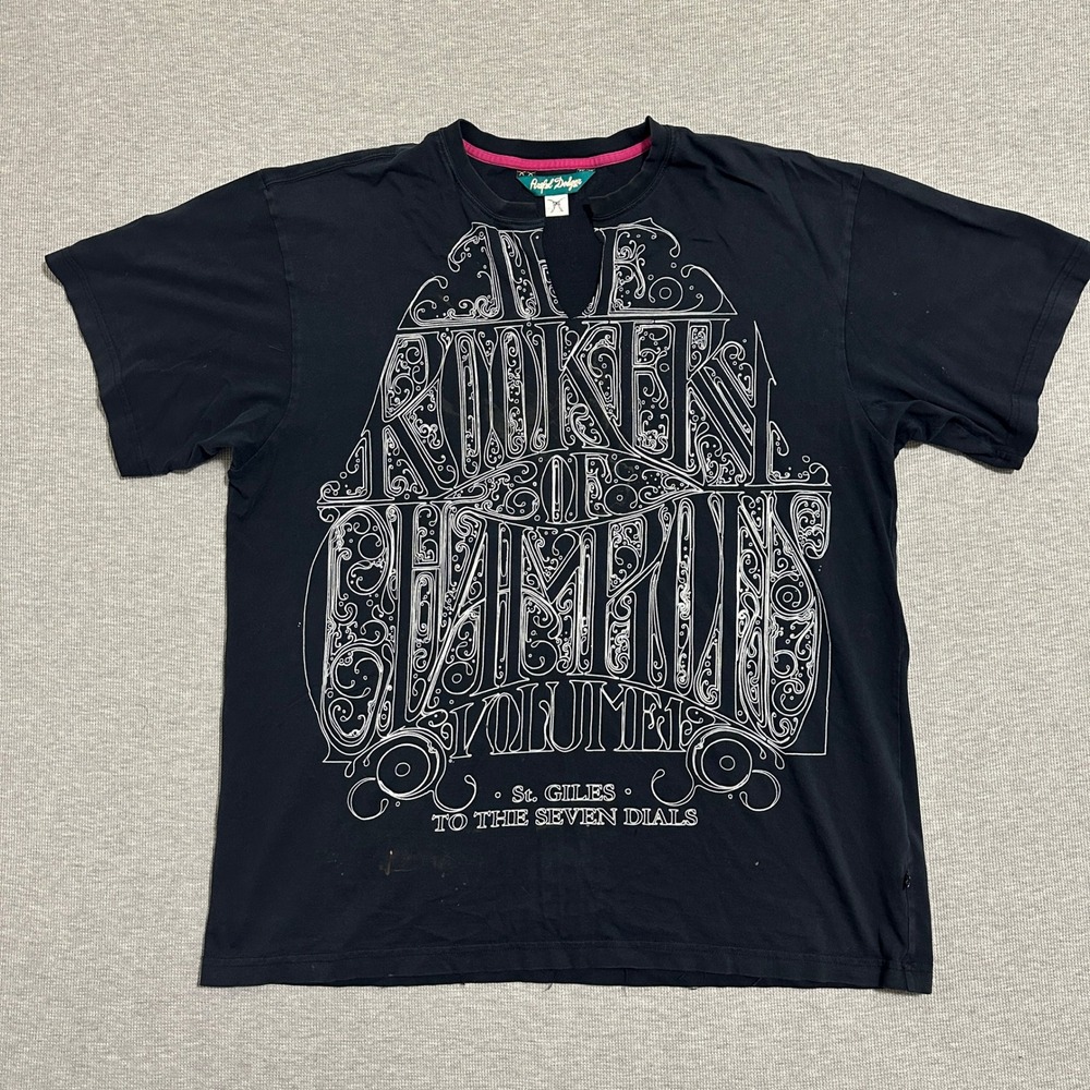 Artful Dodger Black Pima Cotton Graphic T-Shirt Split Neck Streetwear Mens 3XL